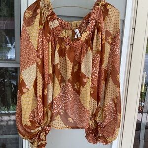 Live 4 Truth Womens Large top Boho Sheer Floral Chopped Hippie Blouse NWT